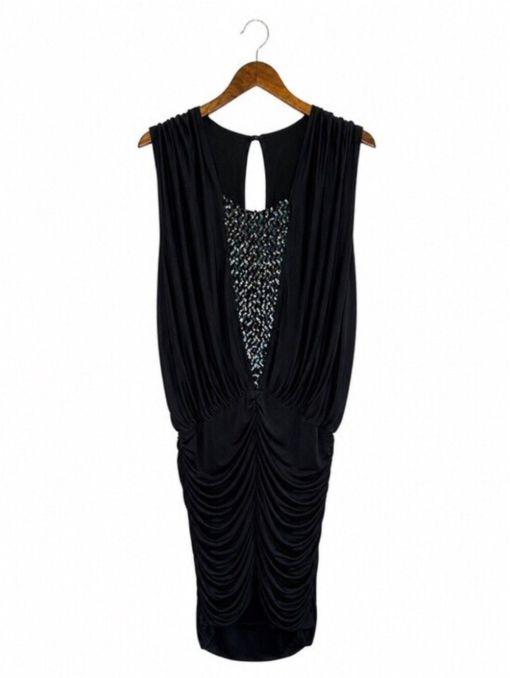 VIntage New Leaf By Samir BLack Ruched Sequin Cocktail Dress USA SIze 7/8